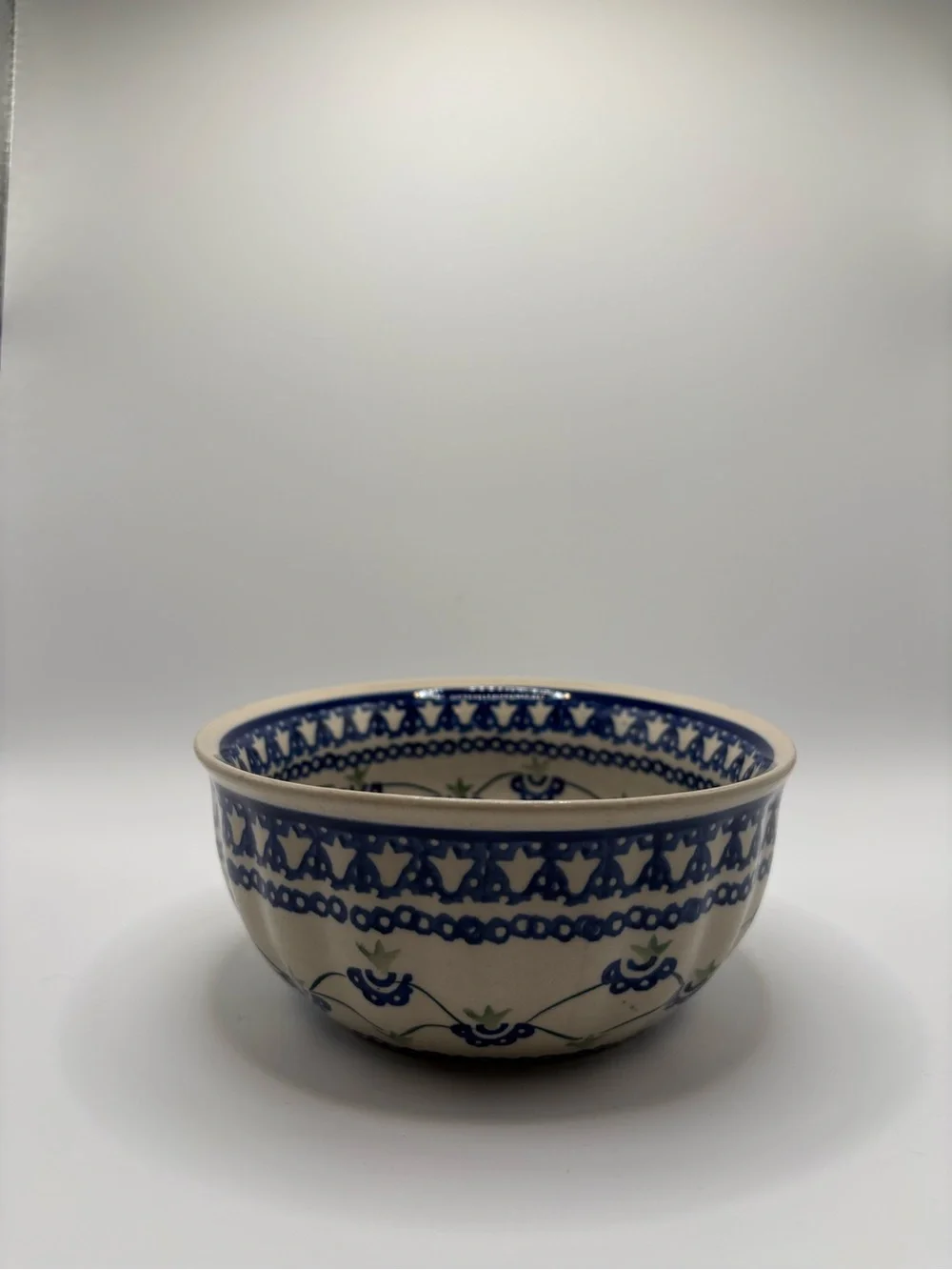 Hand-Painted Ceramic Bowl in Blue and White Polish Pottery Ceramika Artystyczna